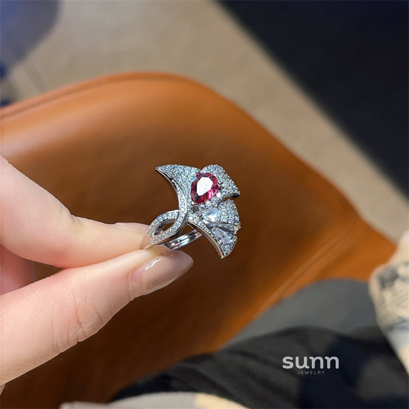 Anari Ruby Leaf Open Ring [UY9VNXUB]