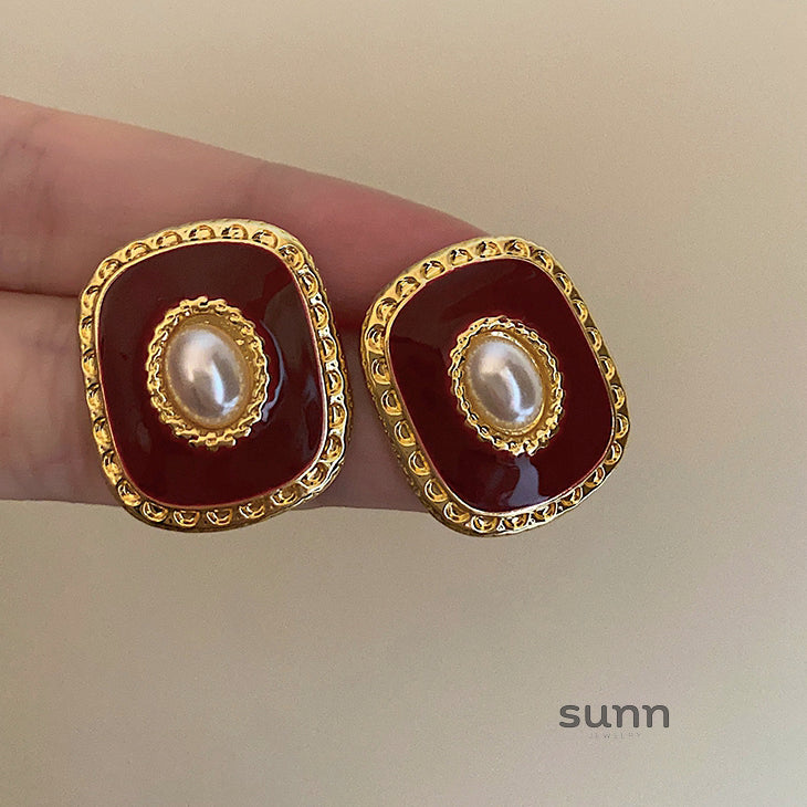 Andra Geometric Pearl Earrings [KKF50DBK]