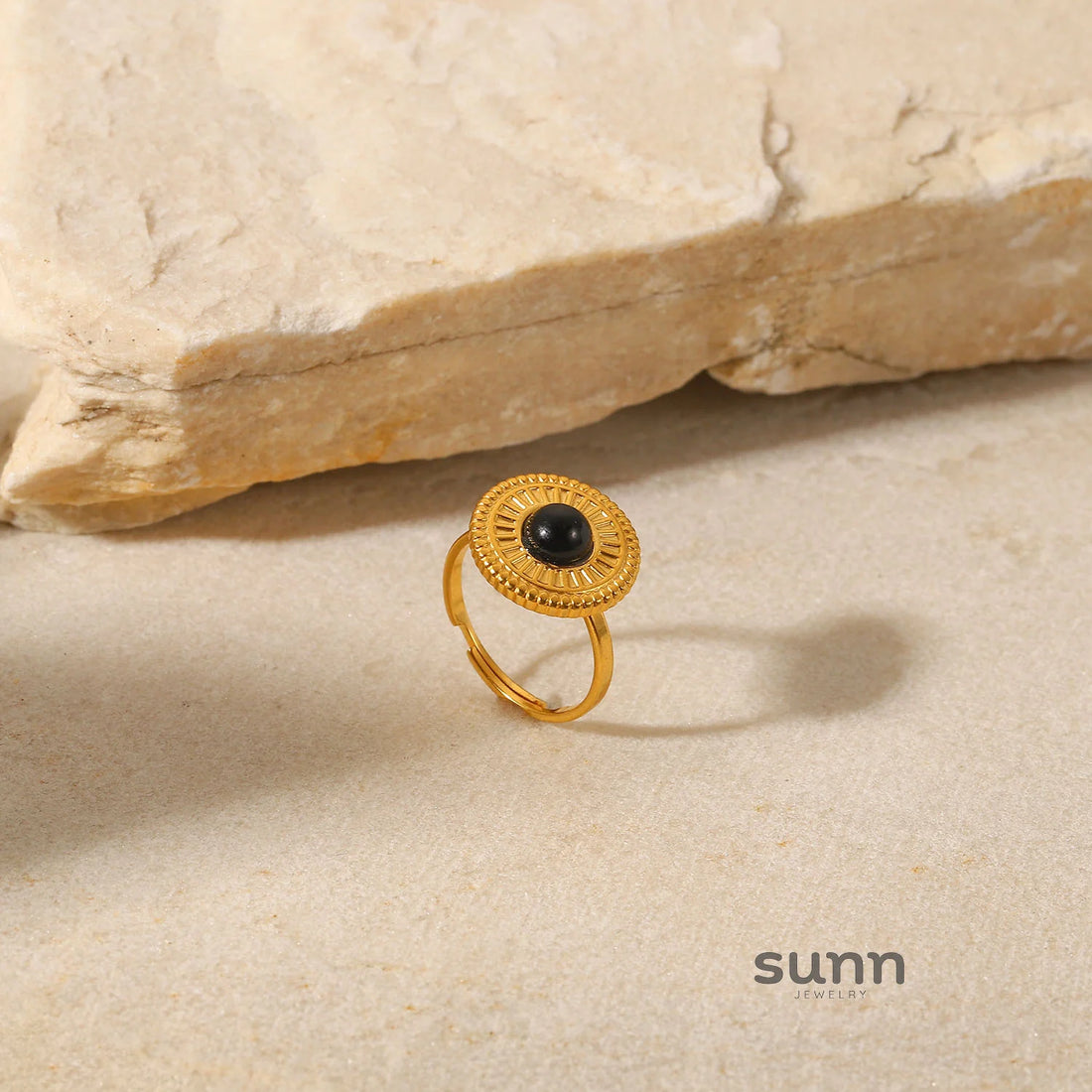 Andria Black Round Adjustable Ring