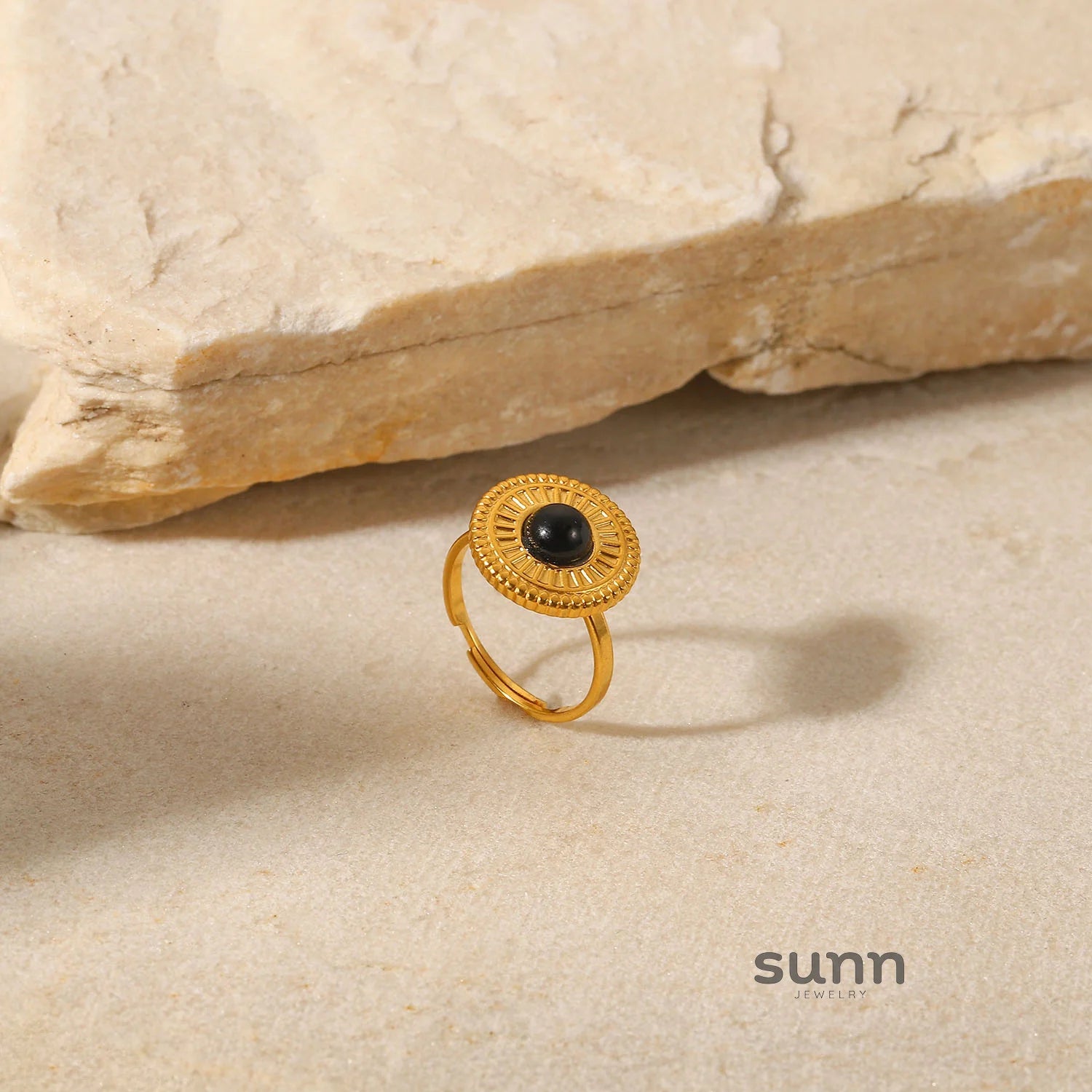 Andria Black Round Adjustable Ring