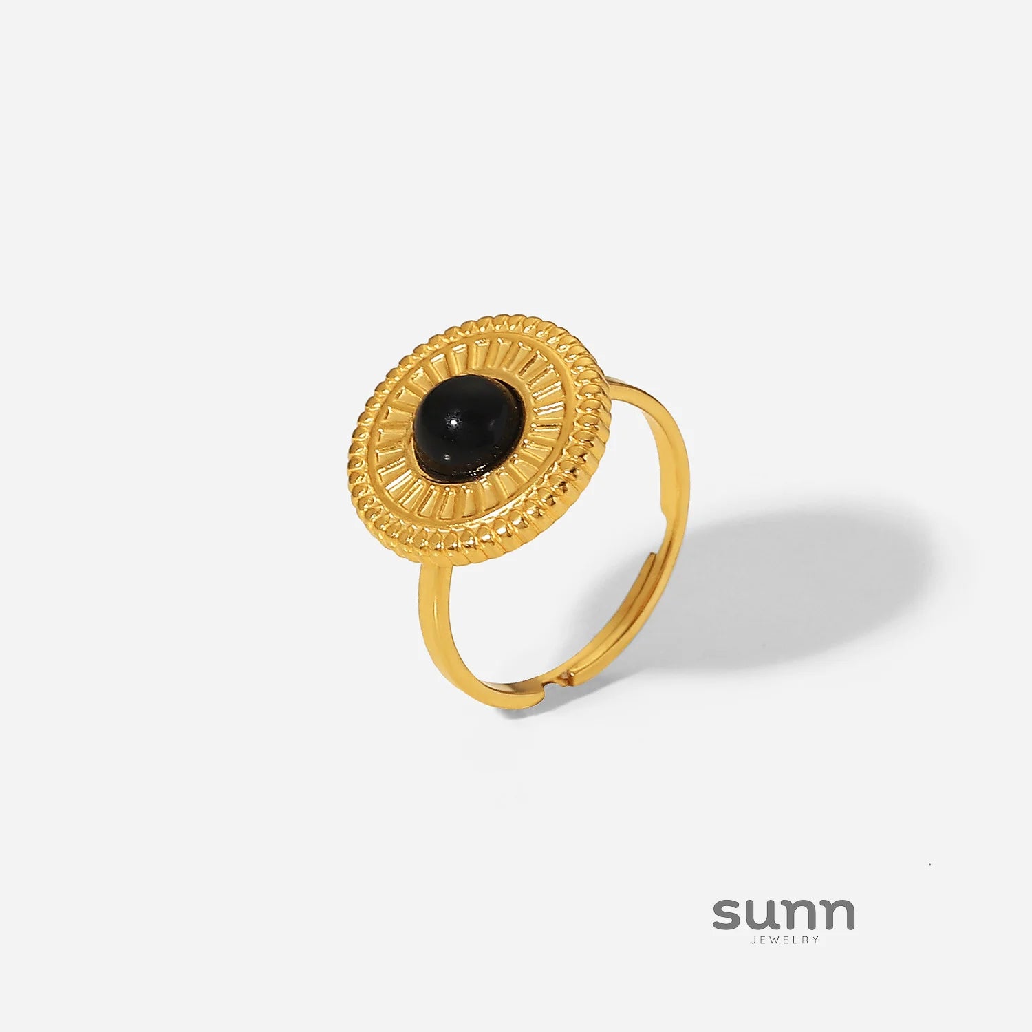 Andria Black Round Adjustable Ring