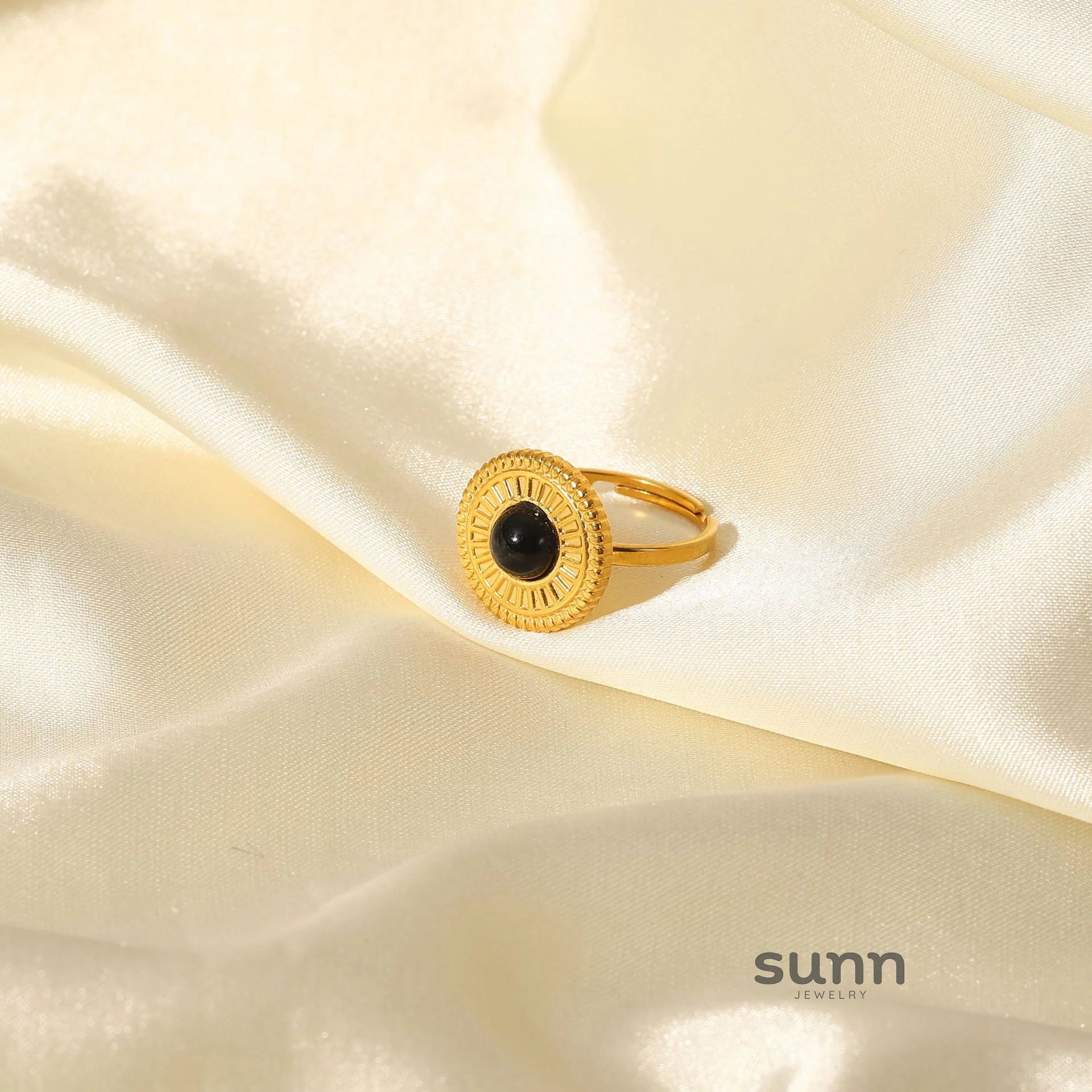 Andria Black Round Adjustable Ring