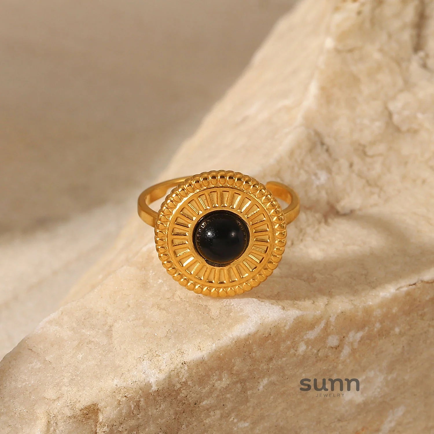 Andria Black Round Adjustable Ring