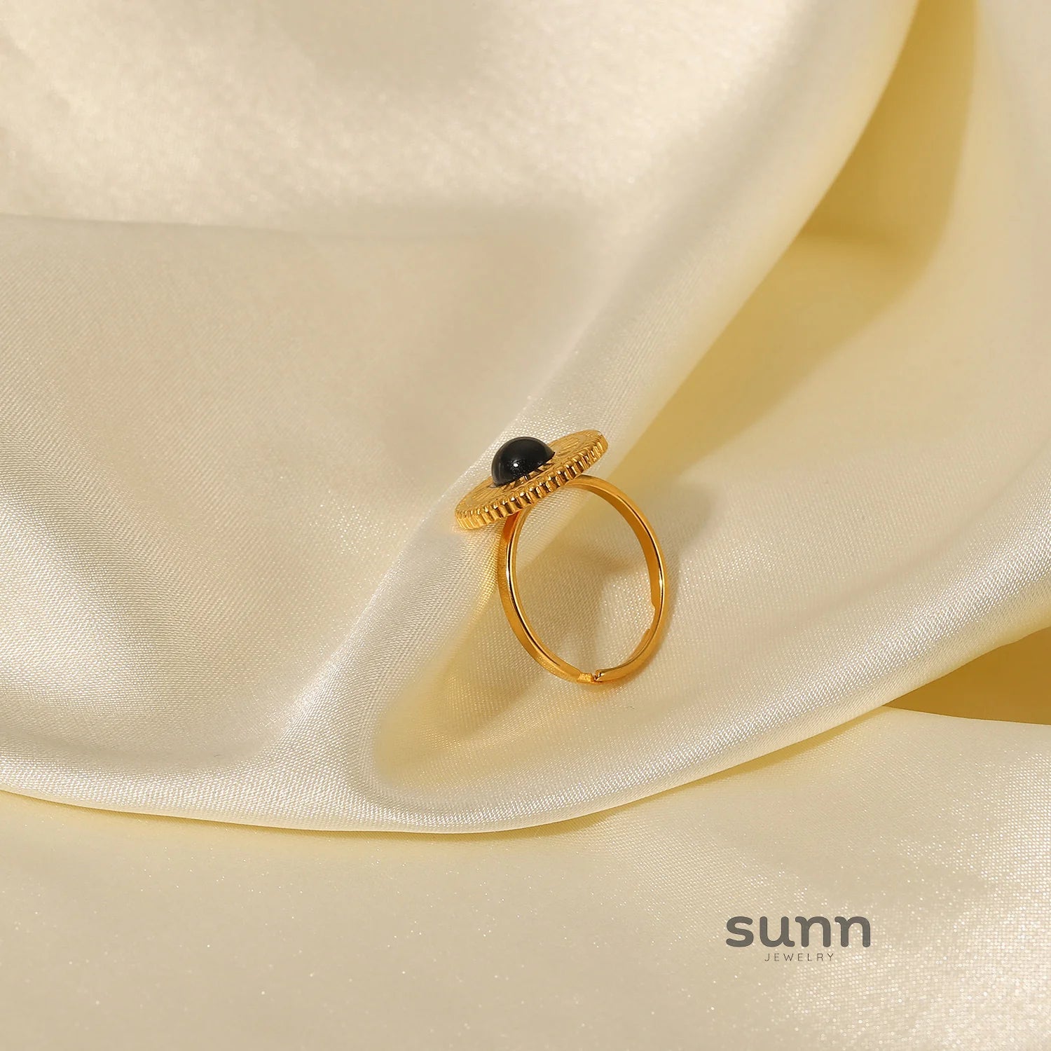 Andria Black Round Adjustable Ring