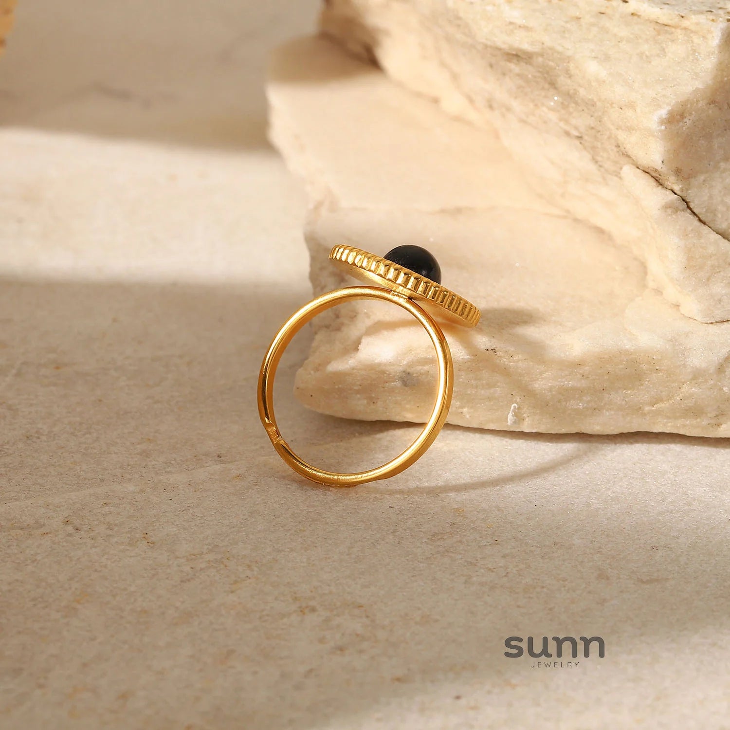Andria Black Round Adjustable Ring