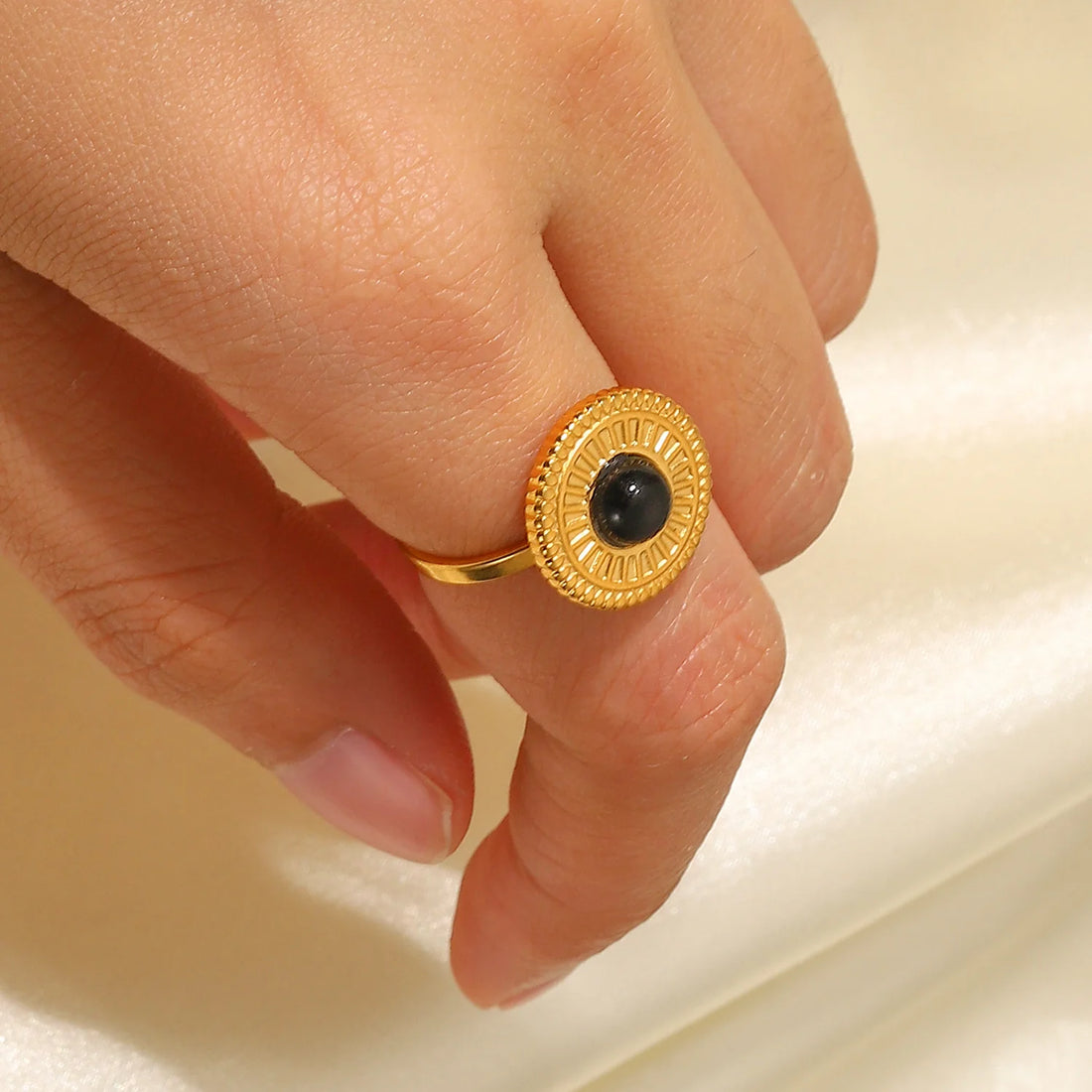 Andria Black Round Adjustable Ring