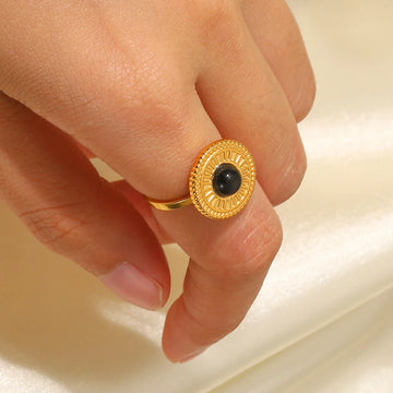 Andria Black Round Adjustable Ring