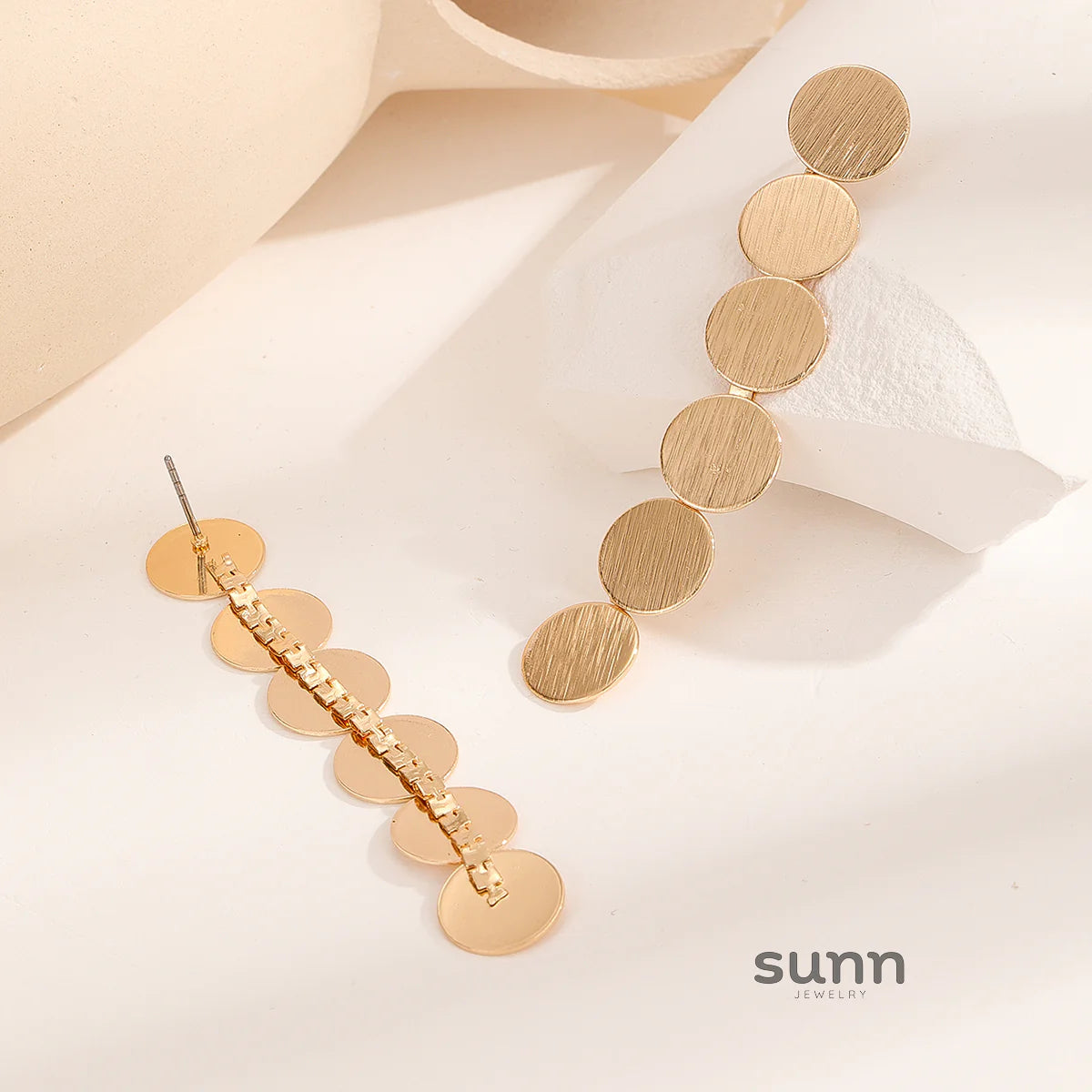 Angeles Gold Disc Drop Earrings