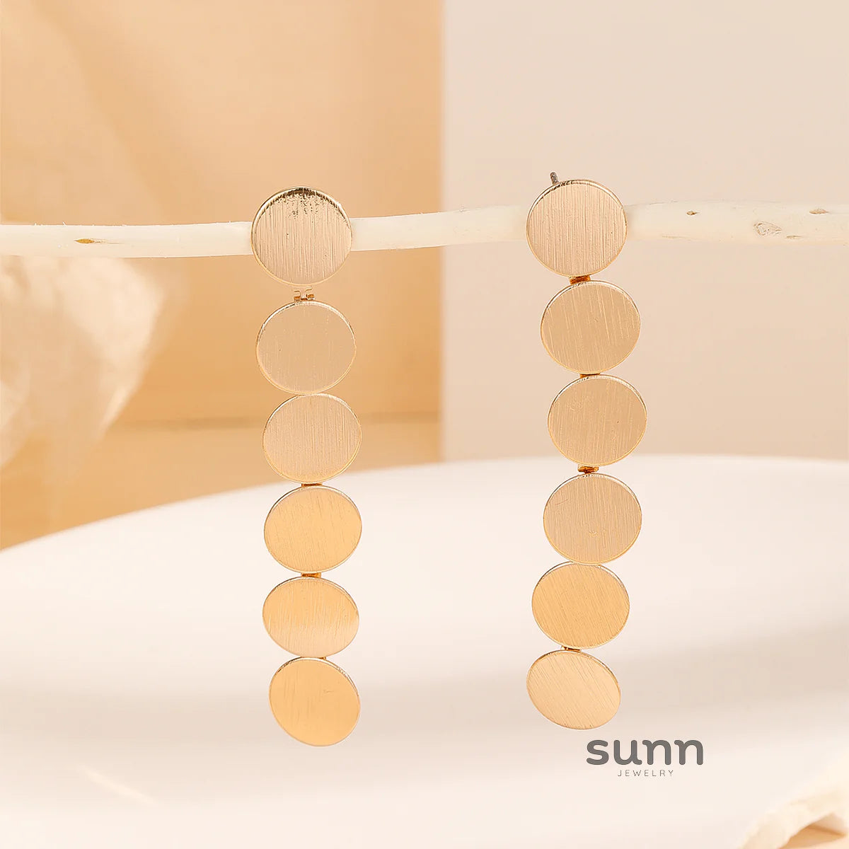Angeles Gold Disc Drop Earrings