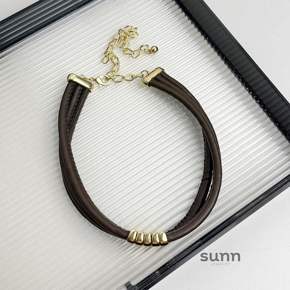 Angelina Layered Leather Choker [ED9PHS7P]