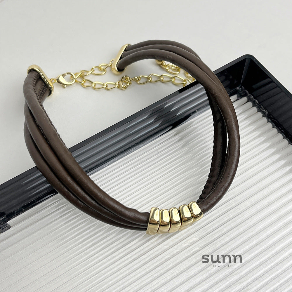 Angelina Layered Leather Choker [8CCTKS87]