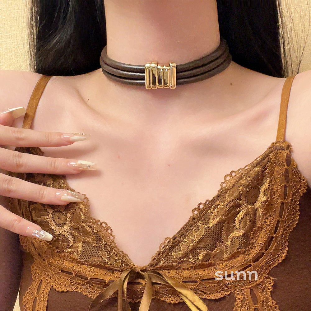 Angelina Layered Leather Choker [GLURMAL6]