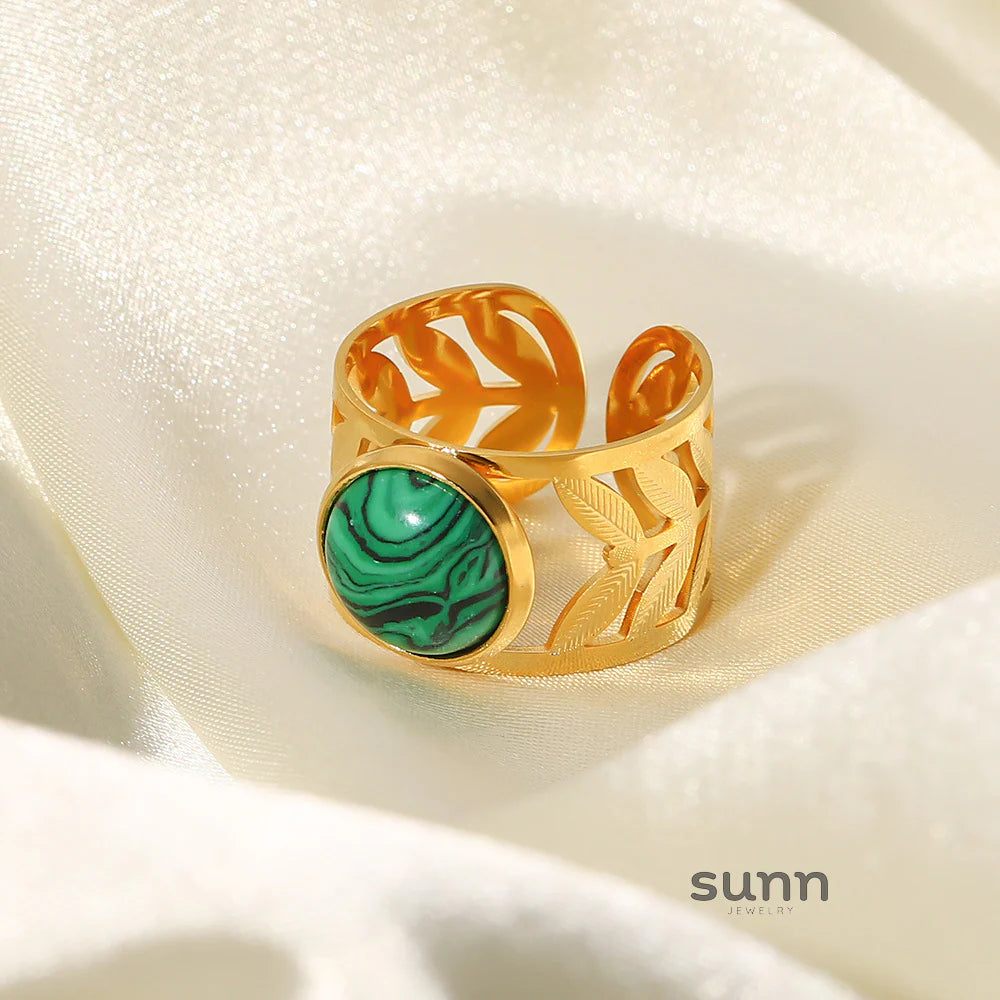 Anjali Malachite Leaf Open Ring