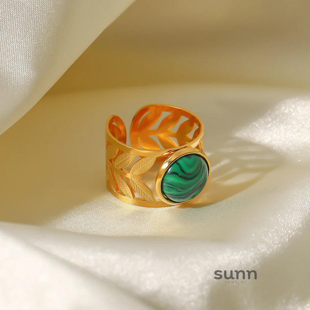 Anjali Malachite Leaf Open Ring