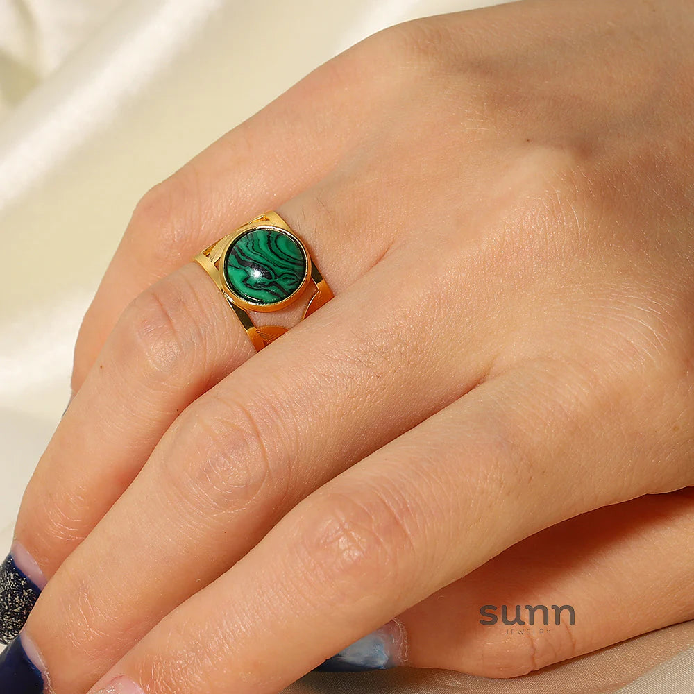 Anjali Malachite Leaf Open Ring
