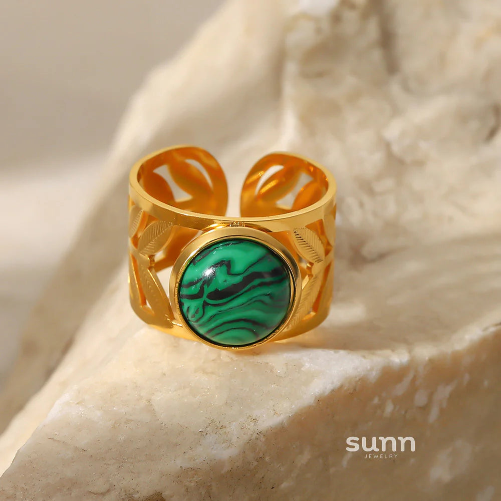 Anjali Malachite Leaf Open Ring