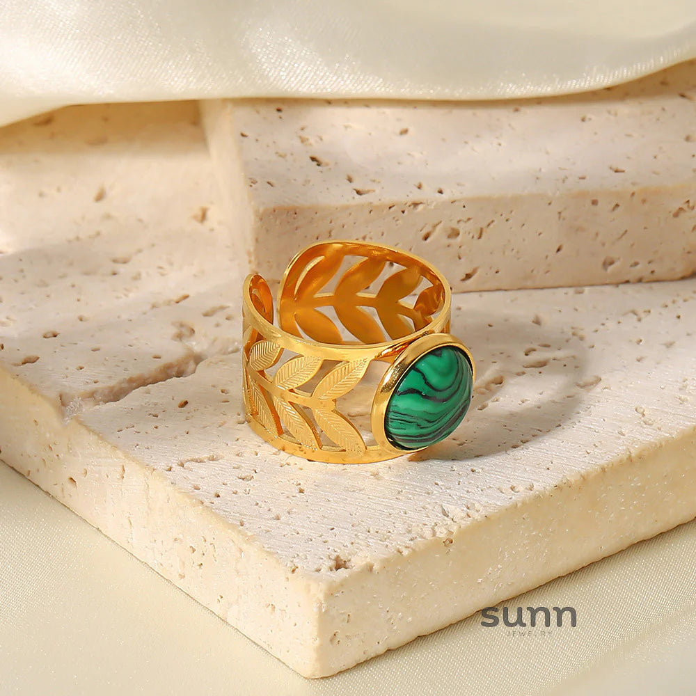 Anjali Malachite Leaf Open Ring