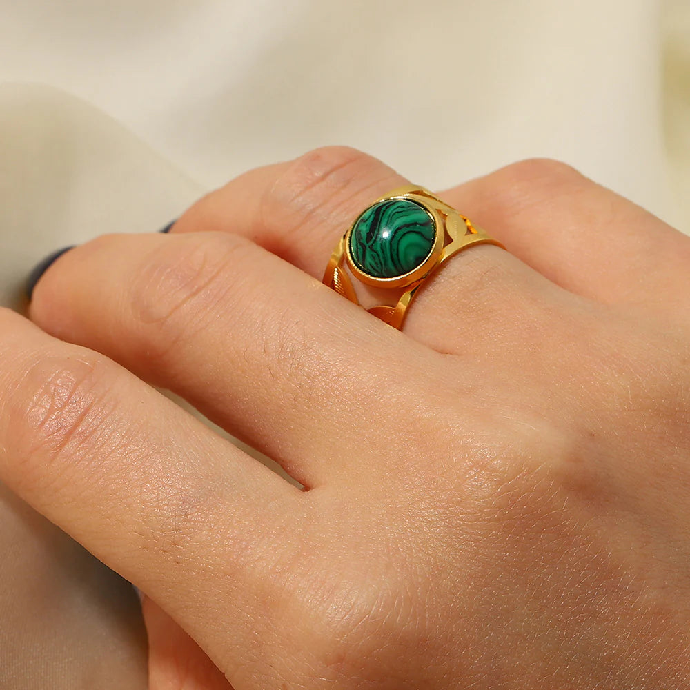 Anjali Malachite Leaf Open Ring
