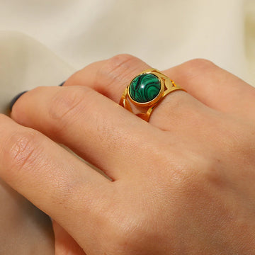 Anjali Malachite Leaf Open Ring