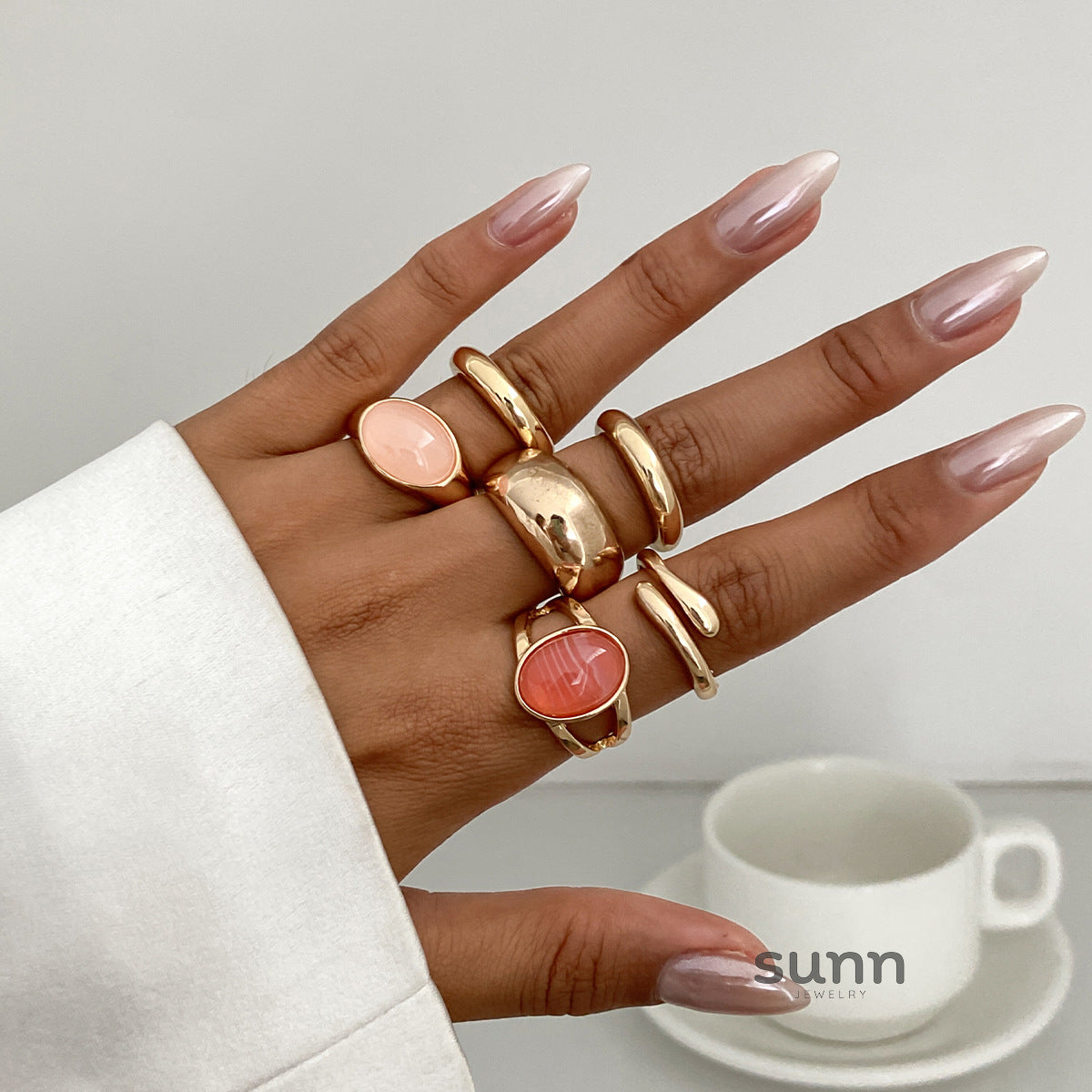 Annalicia Geometric Pearl Ring [QIMNUFFI]
