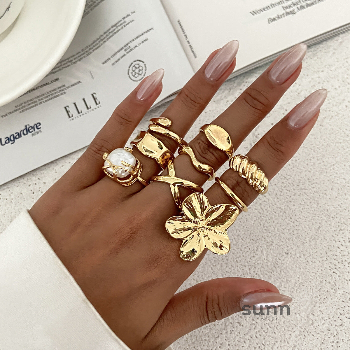 Annalicia Geometric Pearl Ring [J2ZO5SC6]