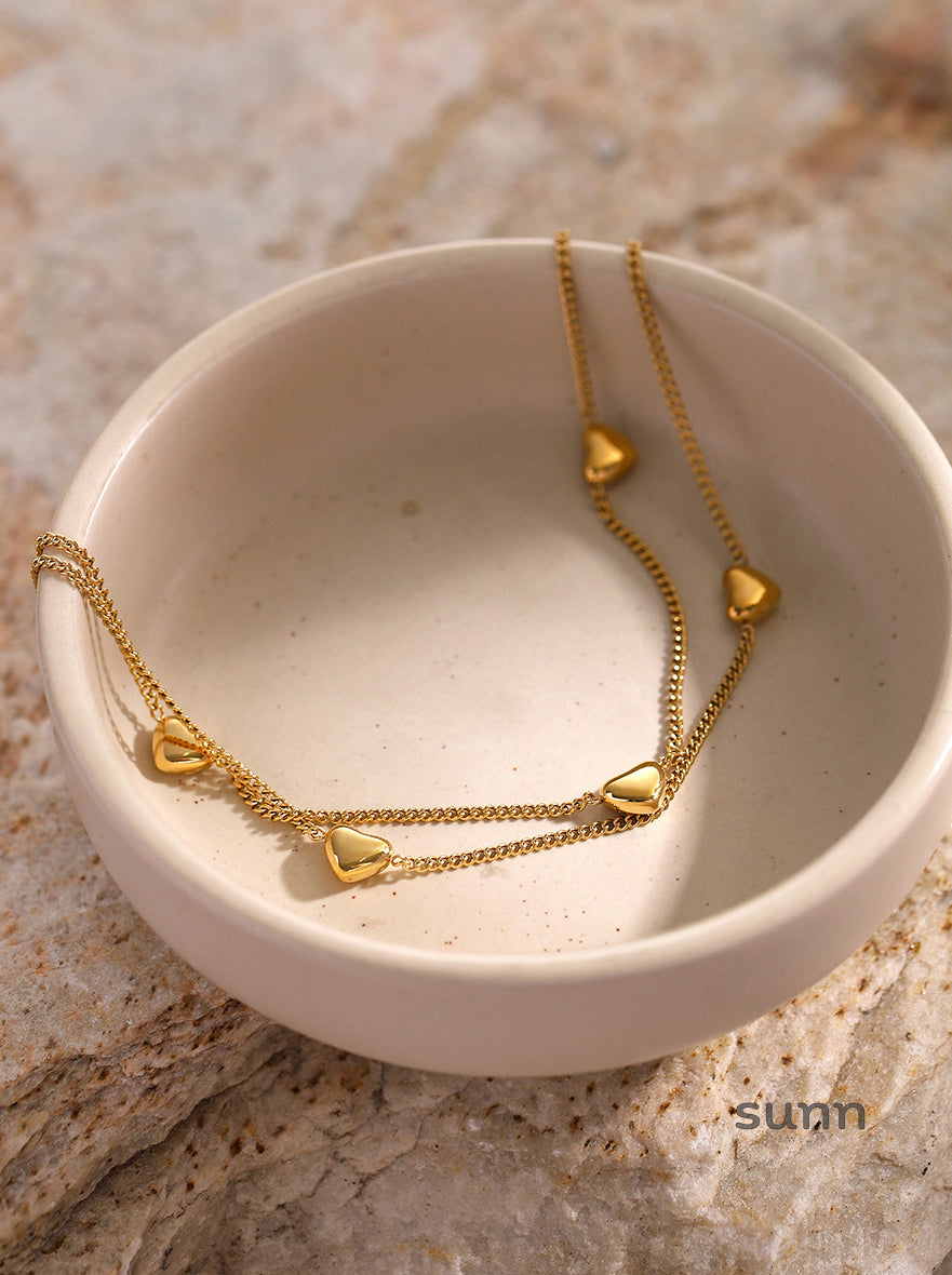 Annalyn Layered Gold Heart Anklet [S04ZP0KI]