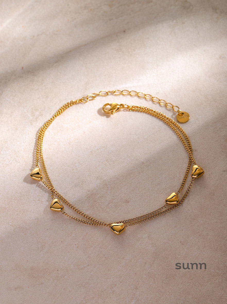 Annalyn Layered Gold Heart Anklet [R0GXTP9P]