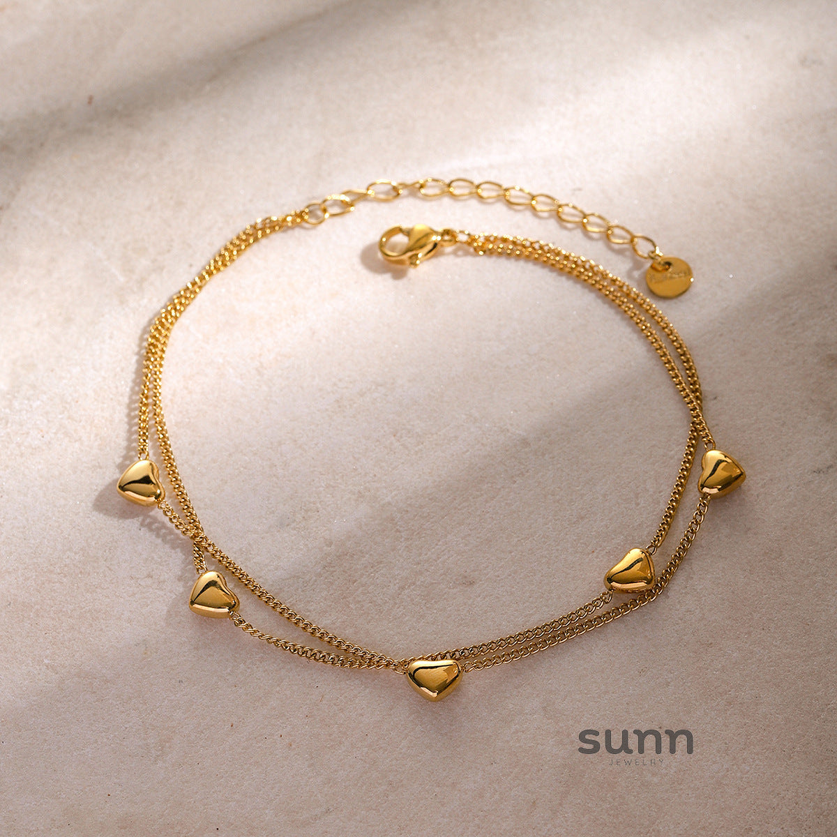 Annalyn Layered Gold Heart Anklet [55CCLYS3]