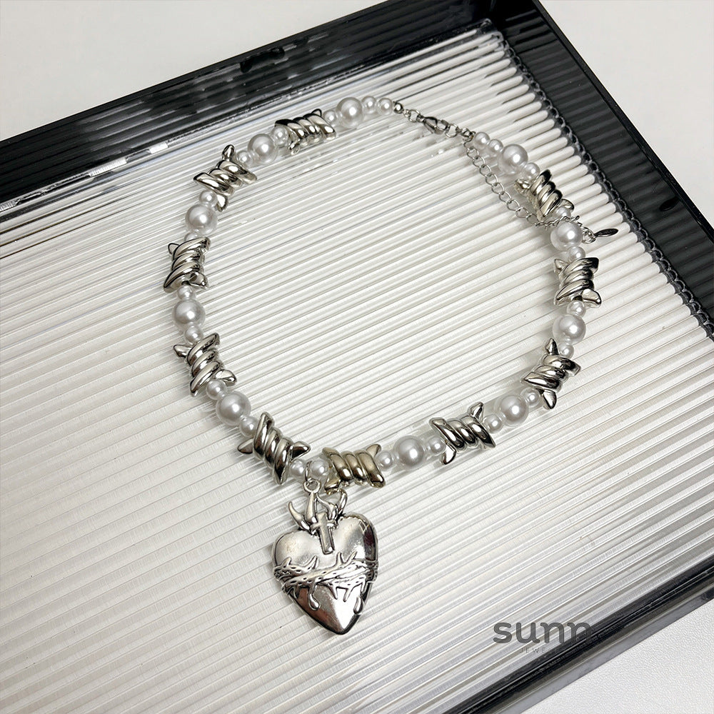 Annastasia Thorn Heart Pearl Choker [04G08N98]