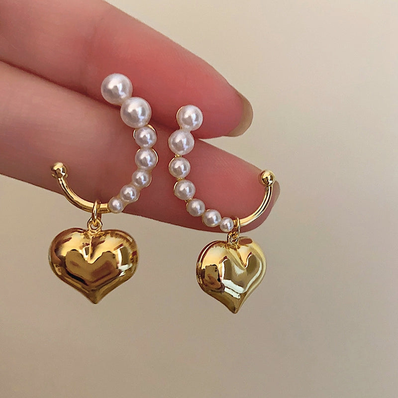 Annelyse Heart Pearl Earrings [H66GBPYS]