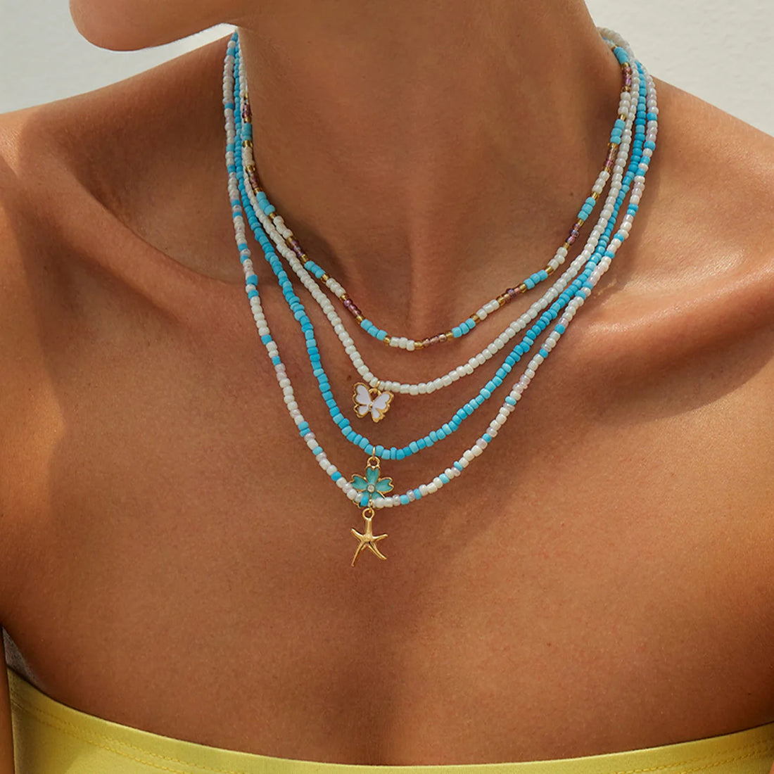 Anniston Layered Ocean Charm Necklace Set