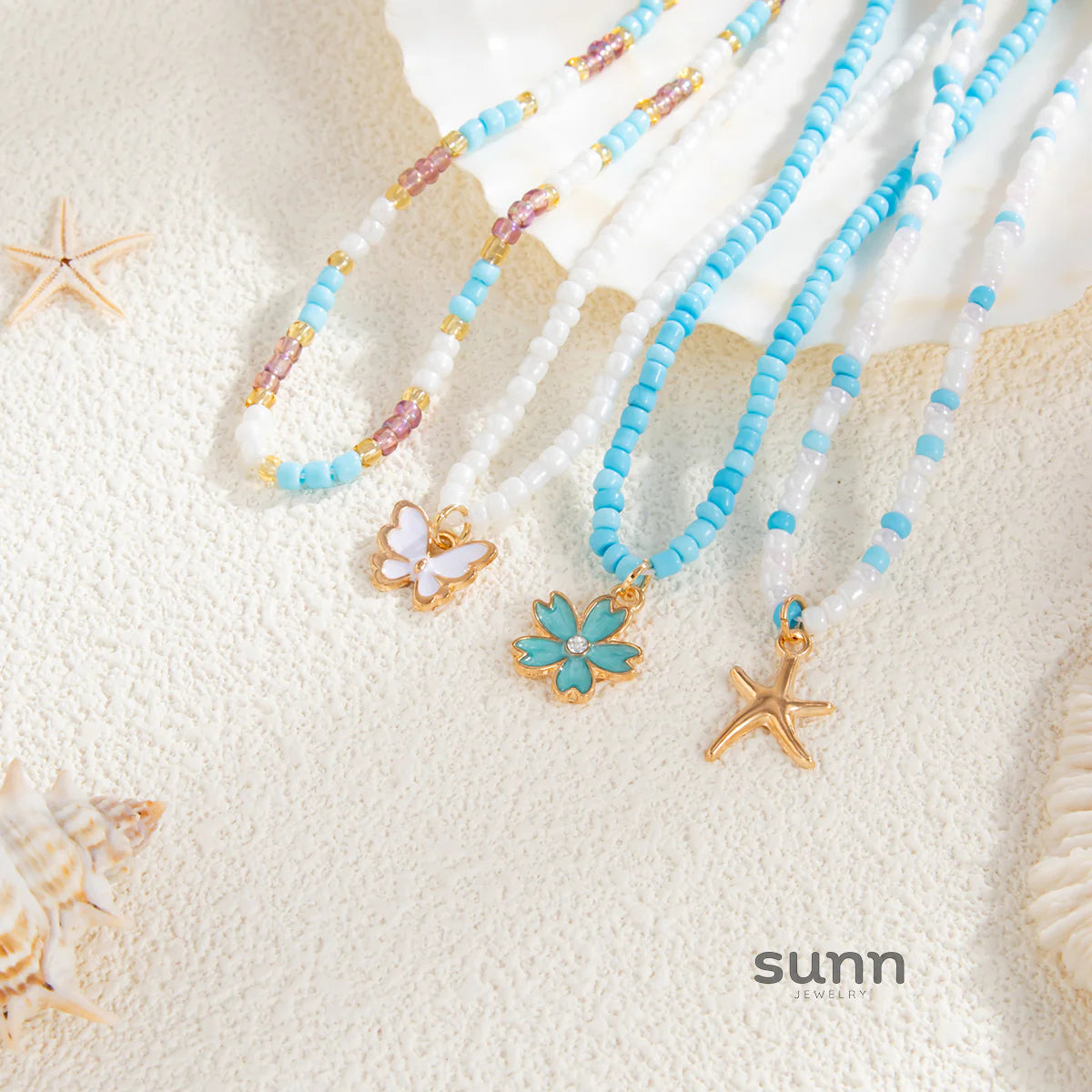 Anniston Layered Ocean Charm Necklace Set