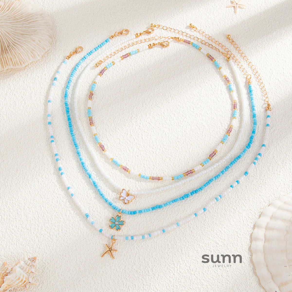 Anniston Layered Ocean Charm Necklace Set