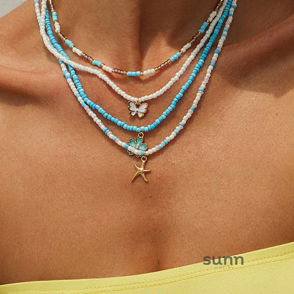 Anniston Layered Ocean Charm Necklace Set