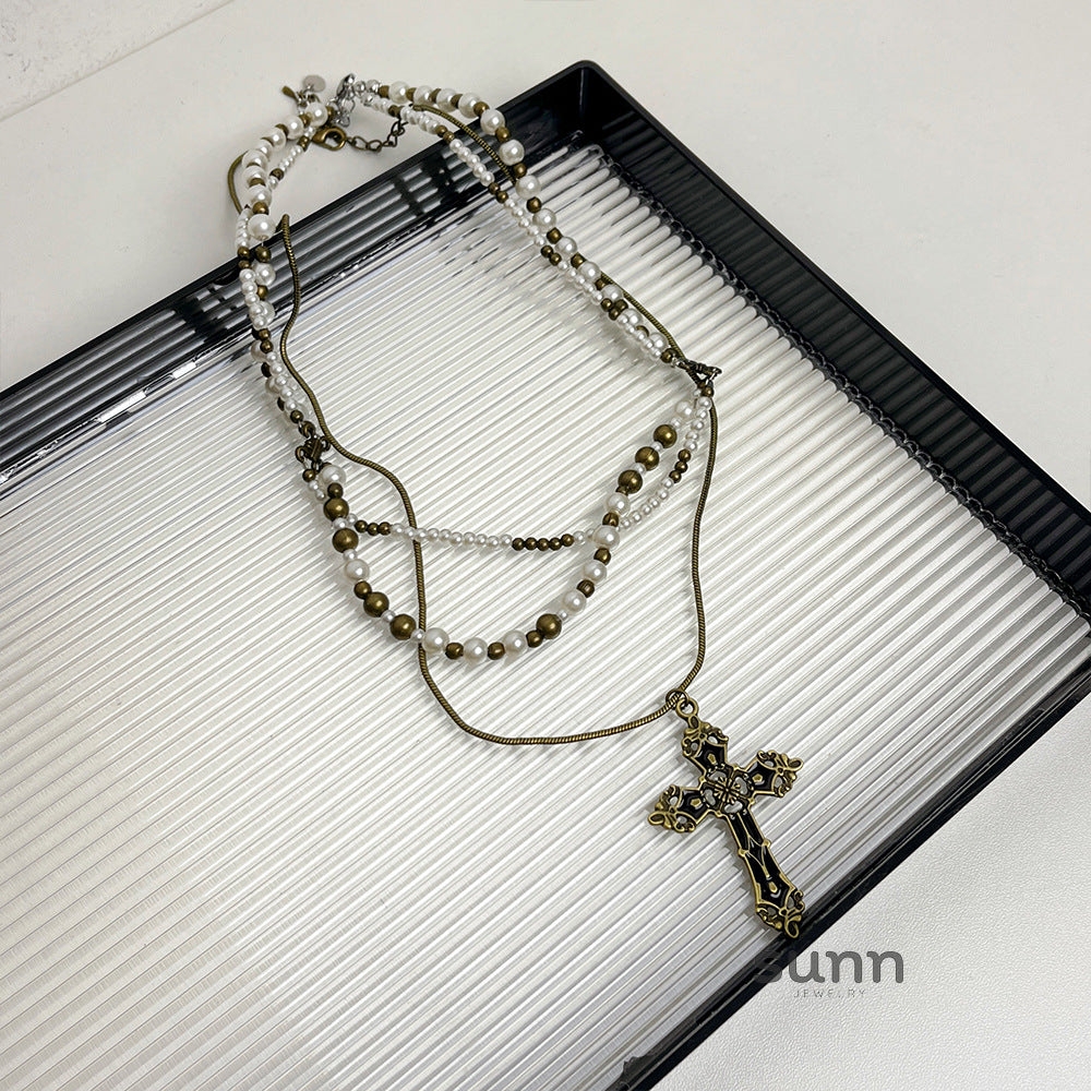 Anorah Regal Pearl Cross Necklace [ROWCWWA8]