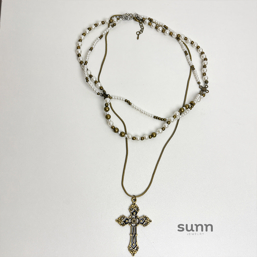 Anorah Regal Pearl Cross Necklace [OPJNCGC2]