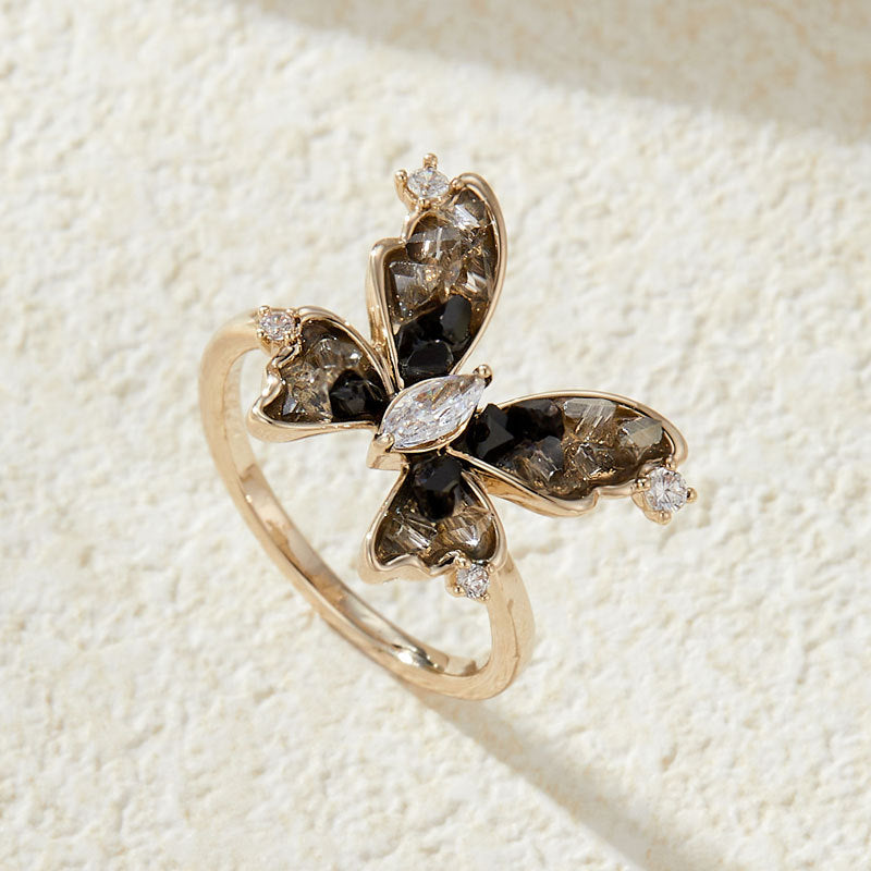 Anorah Vintage Black Butterfly Ring [UY1XR74M]