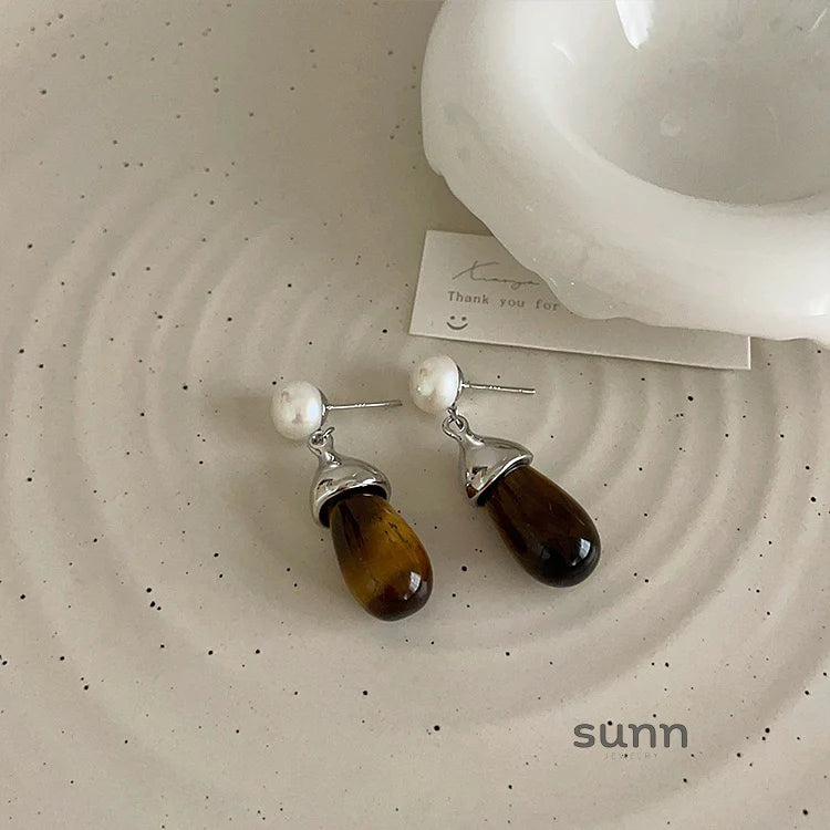Anslee Tiger Eye Pearl Drop Earrings