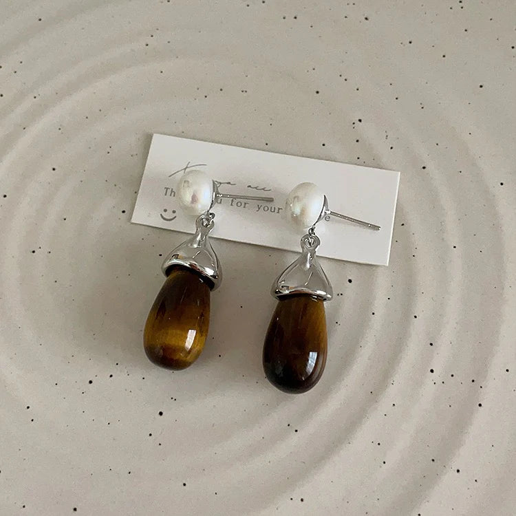 Anslee Tiger Eye Pearl Drop Earrings