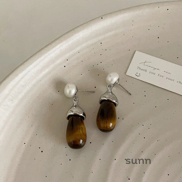 Anslee Tiger Eye Pearl Drop Earrings