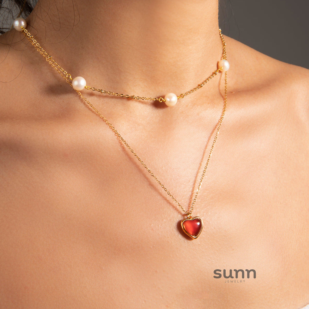 Anvitha Layered Agate Heart Necklace [A33KWQZP]
