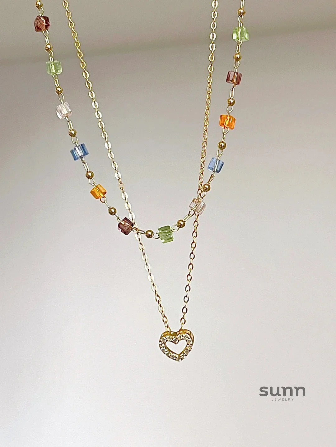 Anyah Layered Crystal Heart Necklace
