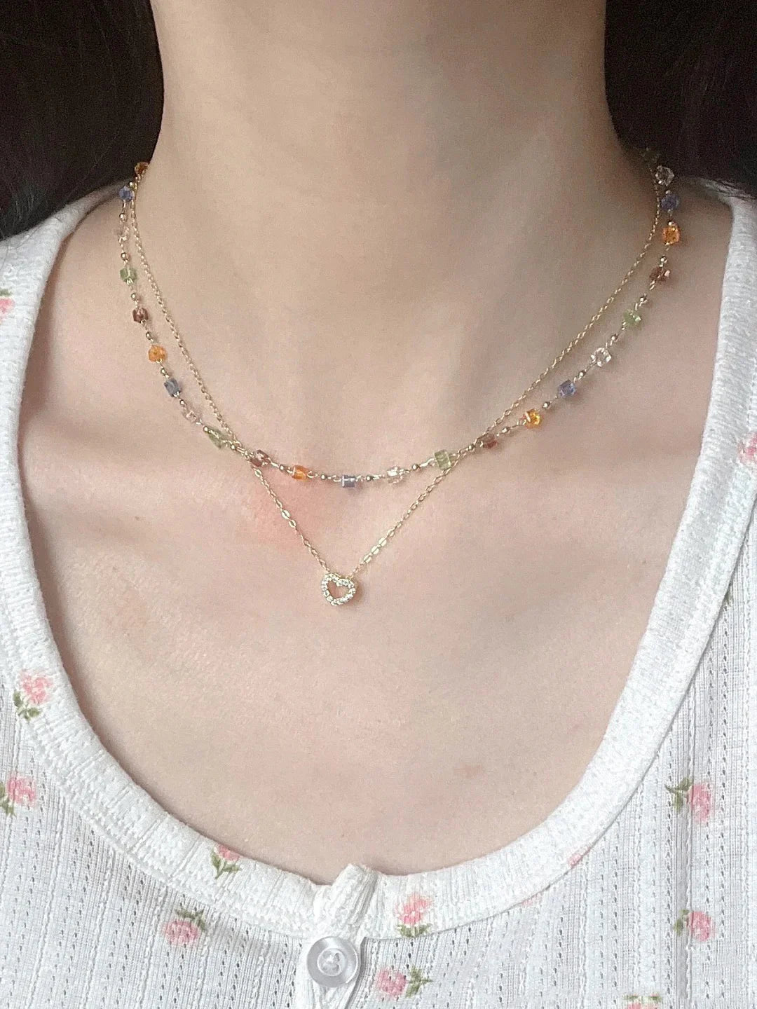 Anyah Layered Crystal Heart Necklace