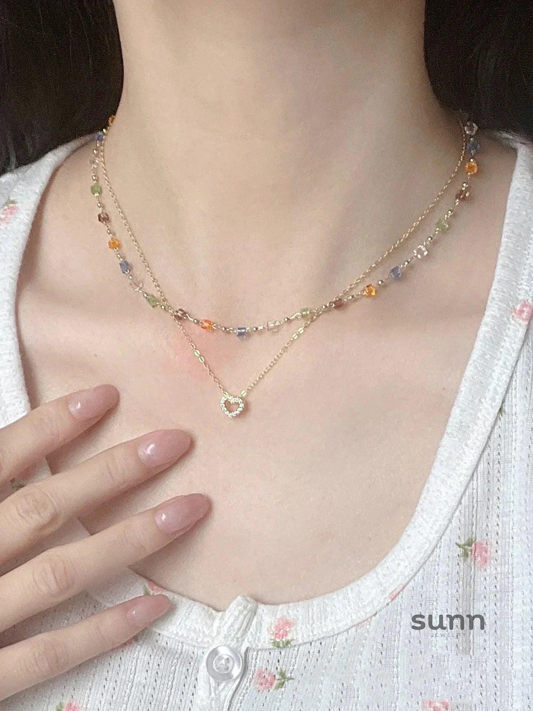 Anyah Layered Crystal Heart Necklace