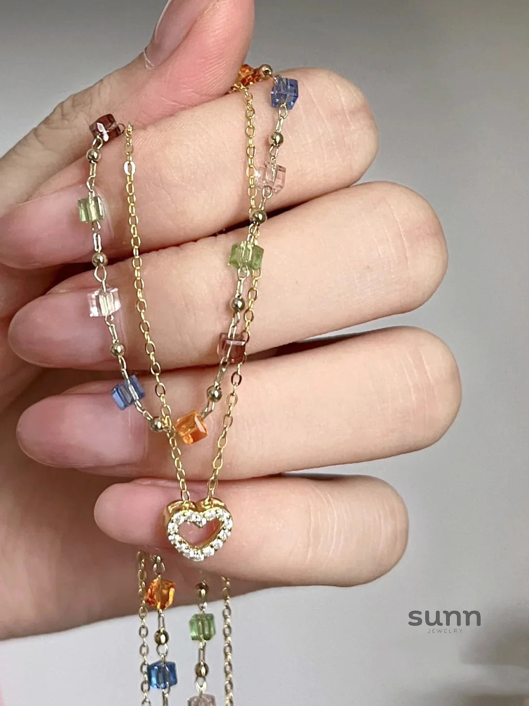 Anyah Layered Crystal Heart Necklace