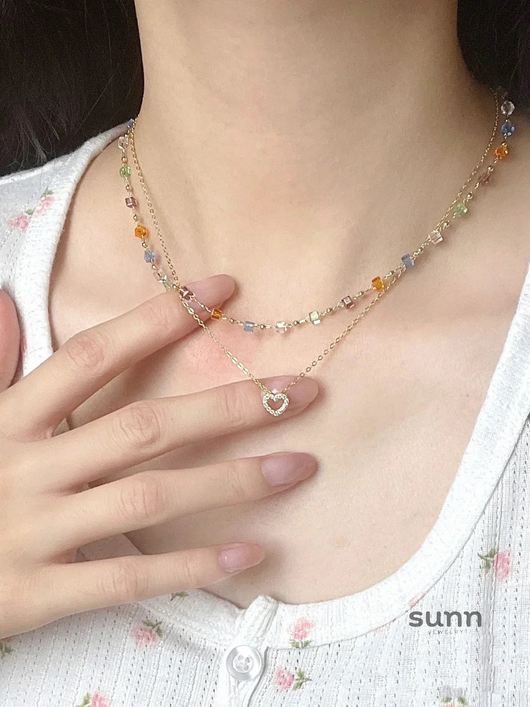 Anyah Layered Crystal Heart Necklace