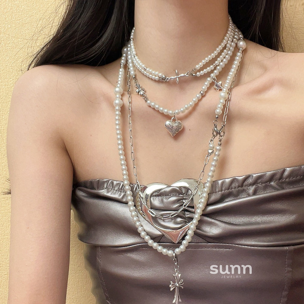 Arian Layered Pearl Cross Necklace [SHT8I4D0]