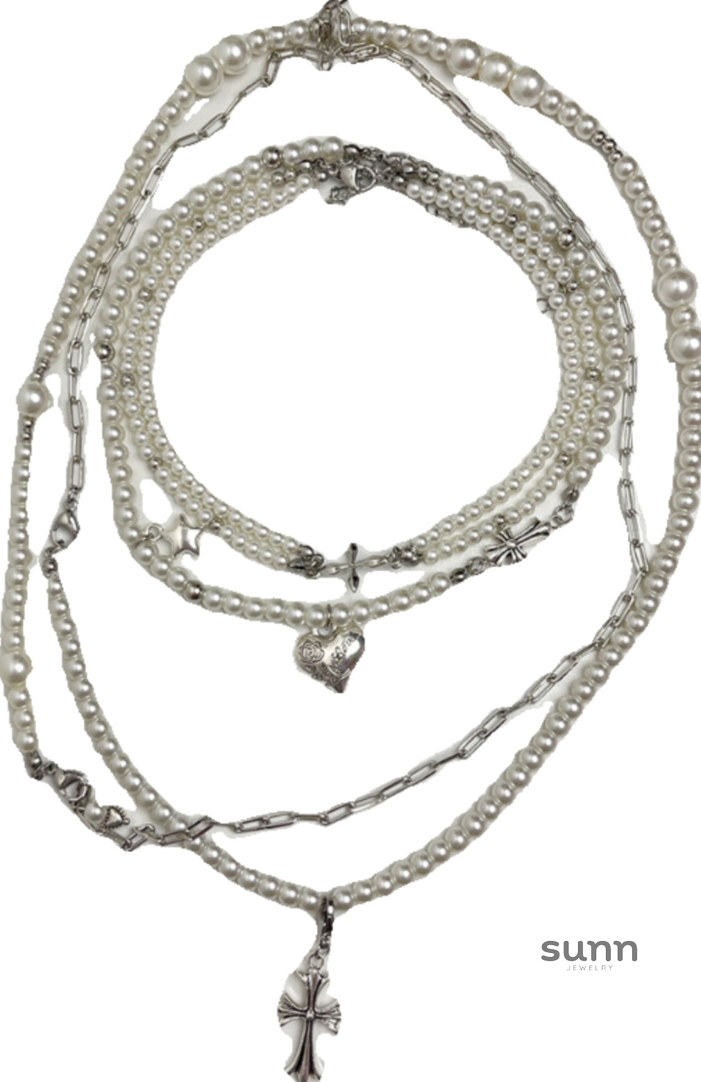 Arian Layered Pearl Cross Necklace [GXQ0091C]