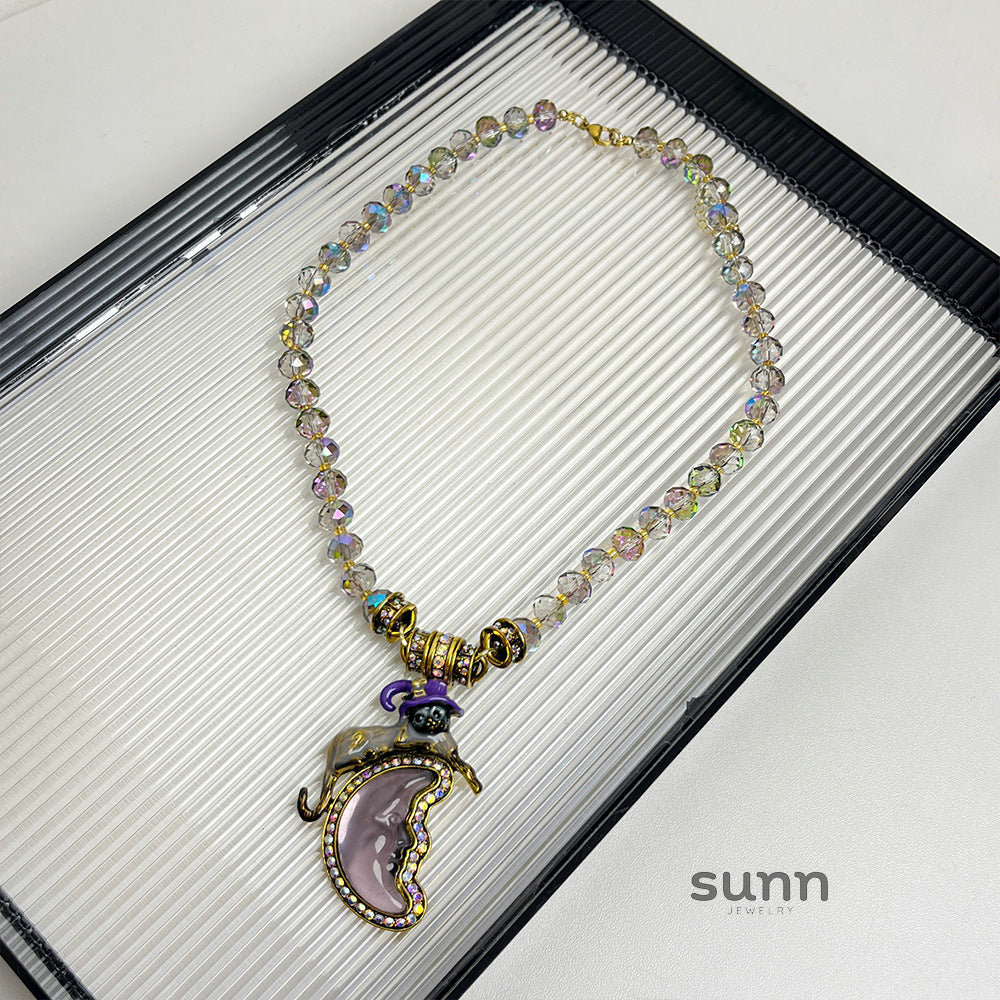 Arianna Crystal Moon Star Necklace [TZ2W58SG]
