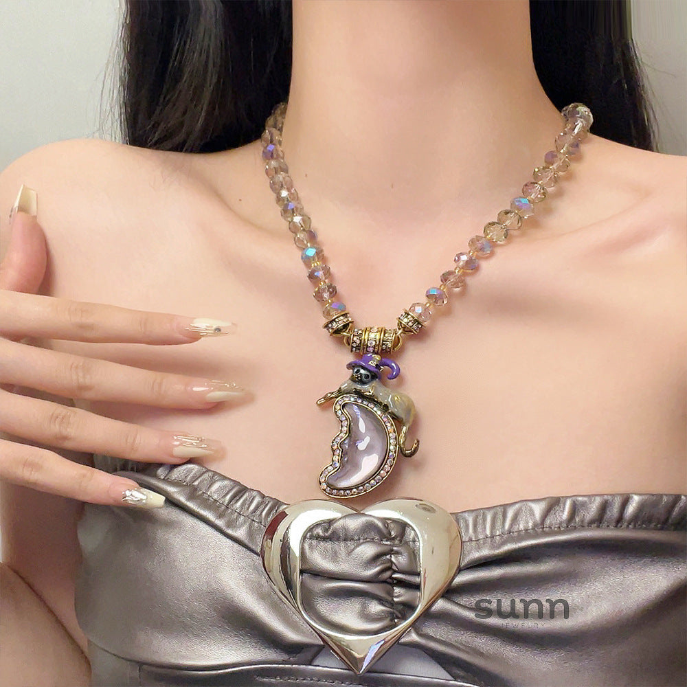 Arianna Crystal Moon Star Necklace [W6Q0UTSX]